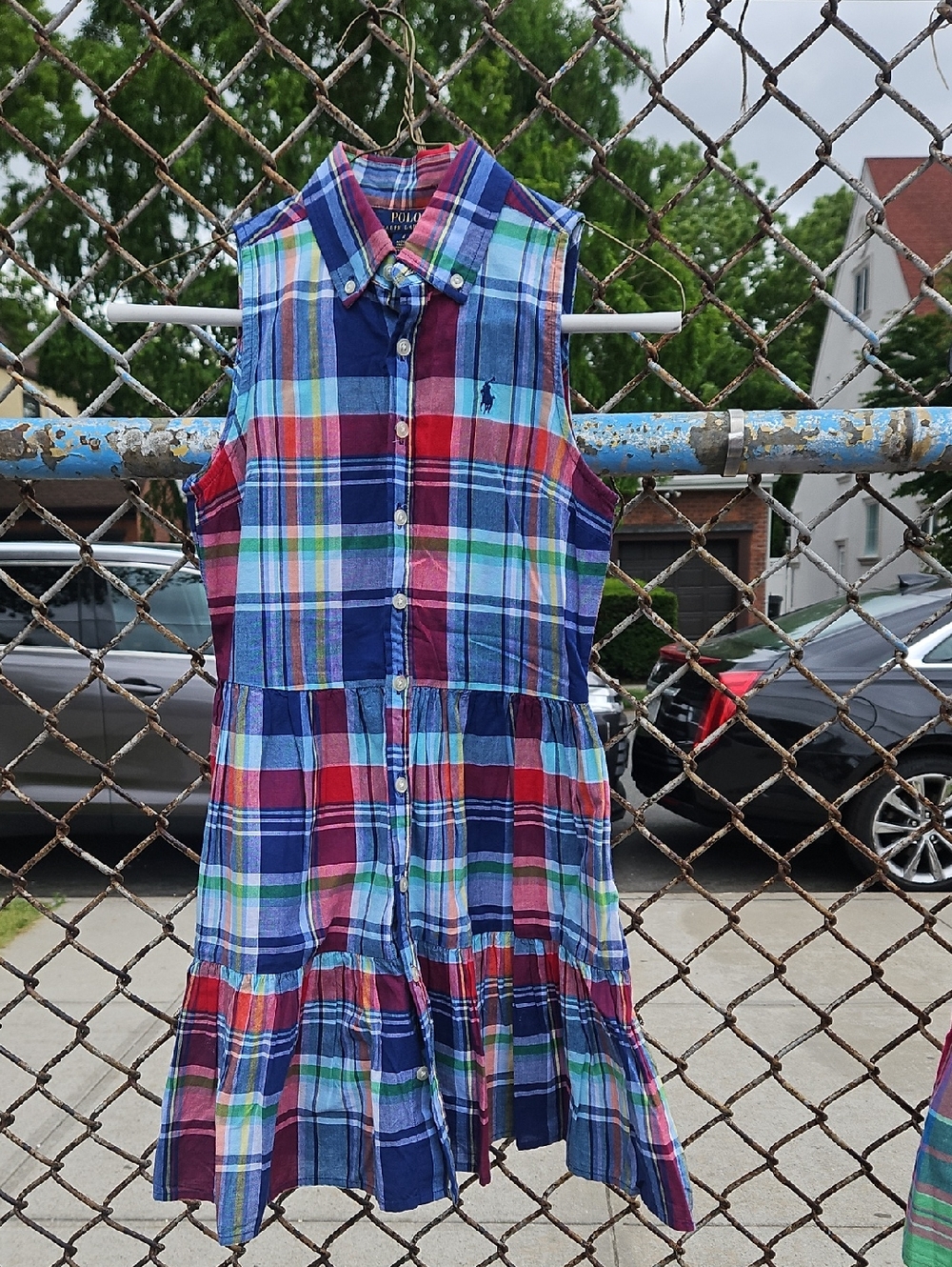 Polo by Ralph Lauren Girls' Navy Red Green Plaid Sleeveless Button-Front Dress